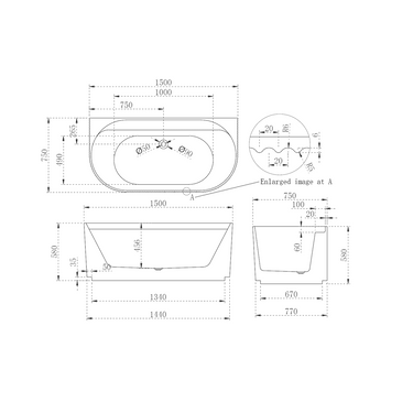 Waverly Ribbed 1500mm Gloss White Back to Wall Freestanding Bath - Acqua Bathrooms