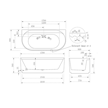 Waverly Ribbed 1700mm Gloss White Back to Wall Freestanding Bath - Acqua Bathrooms