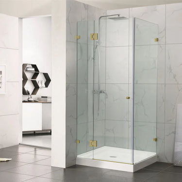 Square Brushed Gold Frameless Corner Shower Screen