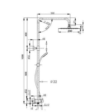 Elite | Round shower rail set 2 in 1 | Double hose | Black