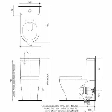 Caroma| Luna Wall Faced Toilet Suite - Bottom Inlet