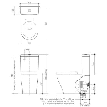 Caroma| Luna Wall Faced Toilet Suite - Back Entry