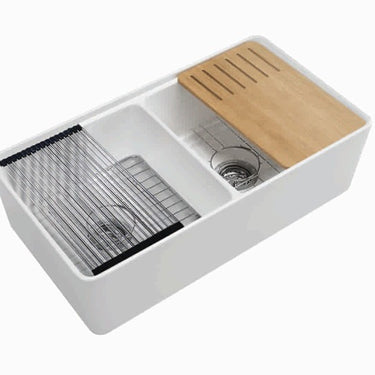 Lukka | 835mm Orta Fireclay Buttler Workstation Sink Double Bowl