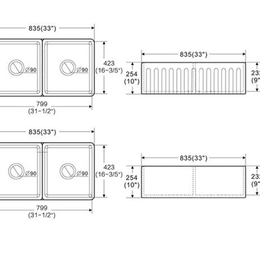 Lukka | 835mm Rocca Fine Fireclay Farm House Buttler Sink Double Bowl