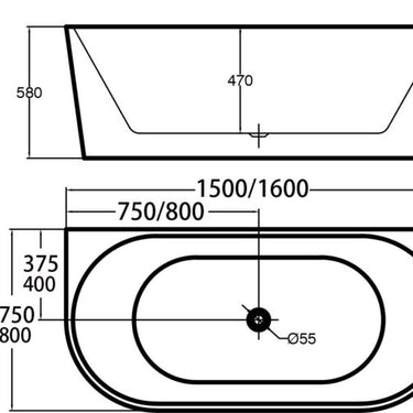 Dana | 1600 Back to Wall Freestanding Bath Tub