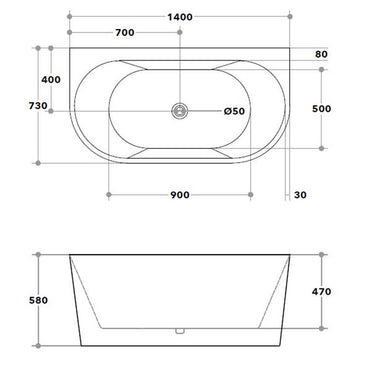 Delara | 1400MM Acrylic Free Standing Bath Tub Back to Wall Bathroom Inc Waste