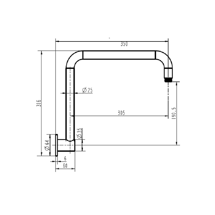 Round | Chrome Round High Rise Shower Arm 350mm