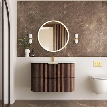 Havana Fluted 900mm Sable Walnut Wall Hung Curve Vanity