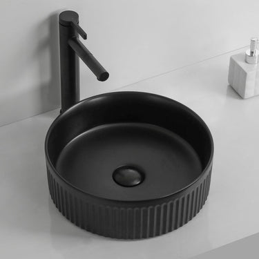 Flutted Matte Black 360 x 360 x 120mm Round Above Counter Basin - Acqua Bathrooms
