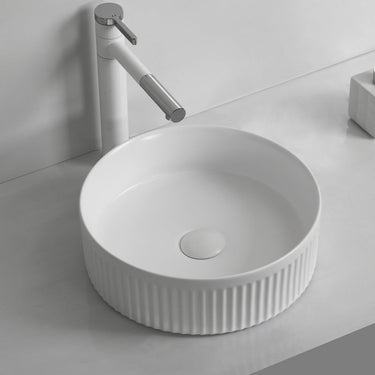 Flutted Matte White 360 x 360 x 120mm Round Above Counter Basin - Acqua Bathrooms