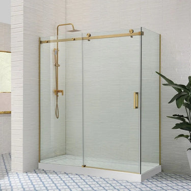 Brushed Gold Square Frameless Adjustable Sliding Shower Screen