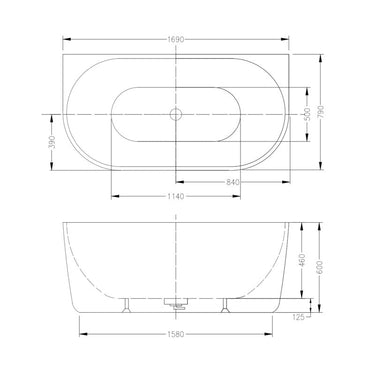 1700mm Venus Back to Wall Freestanding Bath Tub - Acqua Bathrooms