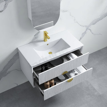 Infinity | Kingo 900 Matte White Fluted Wall Hung Vanity - Acqua Bathrooms