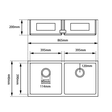 865 x 440 x 190 mm Kitchen Sink - Acqua Bathrooms