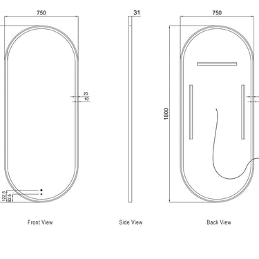 Otti Australia | LED Noosa 1800x750 Black Metal Frame Mirror- Install Horizontal or Vertical