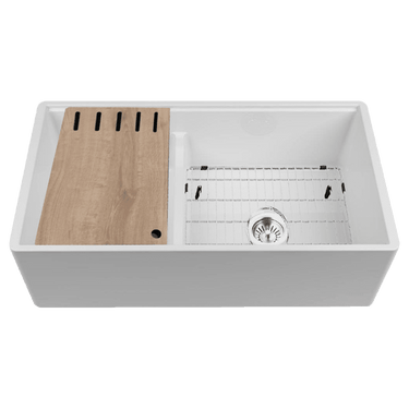 Chambord LEGRANDE Large Single & a Half Bowl Reversible Fireclay Kitchen & Laundry Sink