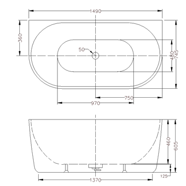 1500mm Venus Back to Wall Freestanding Bath Tub - Acqua Bathrooms