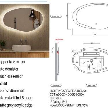 Aulic | 1100mm Evanston Frameless With Frosted Frame Back Lit LED Mirror