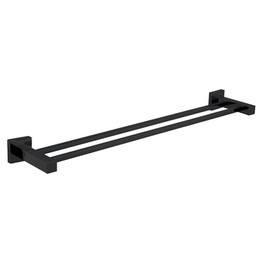 Luxury Matte Black 600mm Double Towel Holder - Acqua Bathrooms