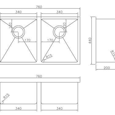Handmade | Double Bowl Stainless Steel Sink 26L+26L
