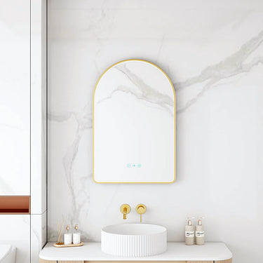 Mercio | Maia 600×900mm LED Arch Mirror Brushed Gold Frame