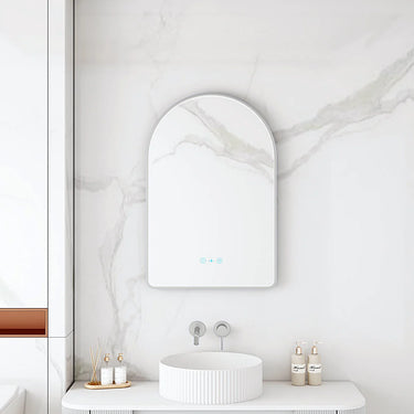 Mercio | Brushed Nickel Maia 600×900mm LED Arch Mirror