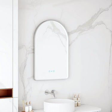 Mercio | Brushed Nickel Maia 600×900mm LED Arch Mirror