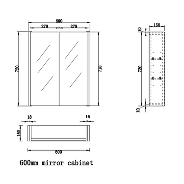 ABS | Light Oak  600mm Shaving Cabinet