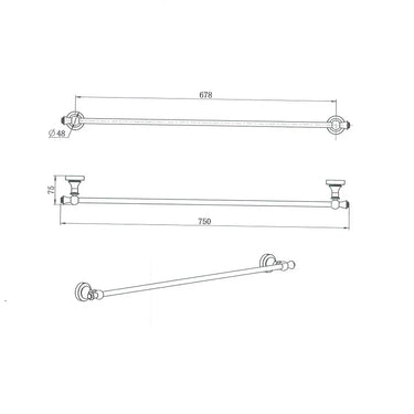 Medoc | Montpellier 750mm Brushed Nickel Traditional Single Towel Rail