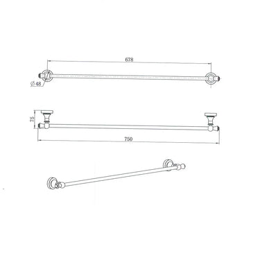 Medoc | Montpellier 750mm Matte Black Traditional Single Towel Rail