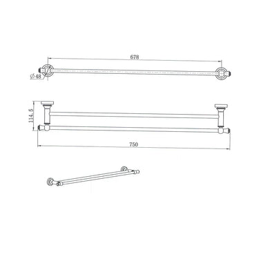 Medoc | Montpellier 750mm Matte Black Traditional Double Towel Rail