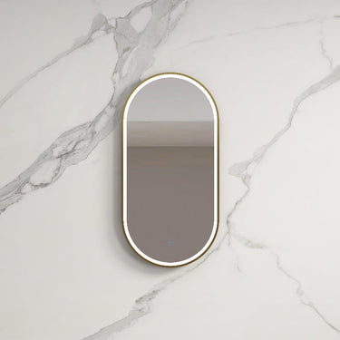Metro | Oval Brushed Gold Framed LED Mirror - Three Light Temperatures - Acqua Bathrooms