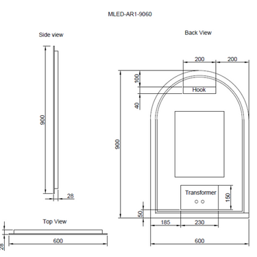 ABS Riva | 900x600 Arch Backlit LED Mirror