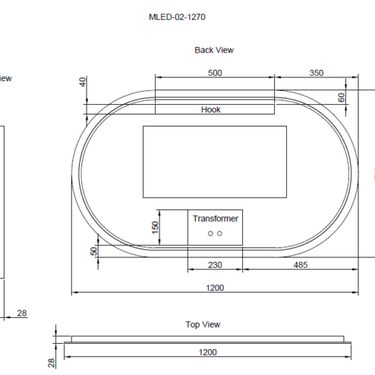 ABS Riva | 1200x700 Pill Backlit LED Mirror
