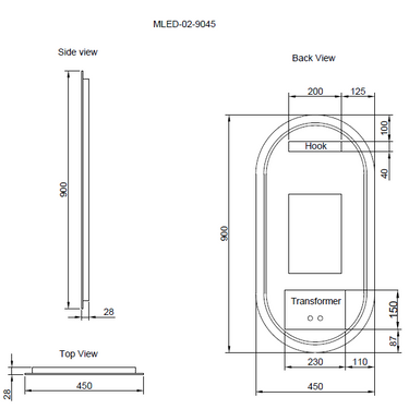 ABS Riva | 900x450 Pill Backlit LED Mirror