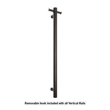 Thermo | Matt Black Round Vertical Single Heated Rail | W142xH900xD100mm