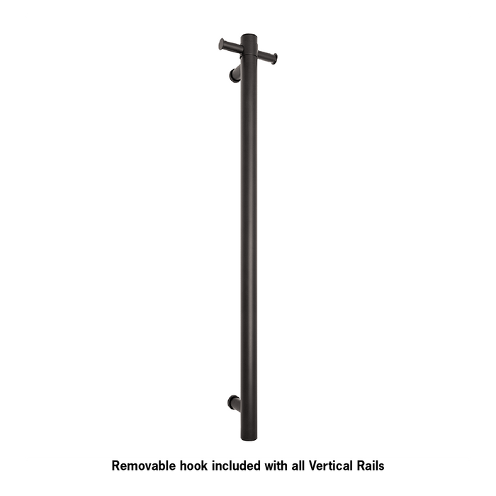Thermo | Matt Black Round Vertical Single Heated Rail | W142xH900xD100mm