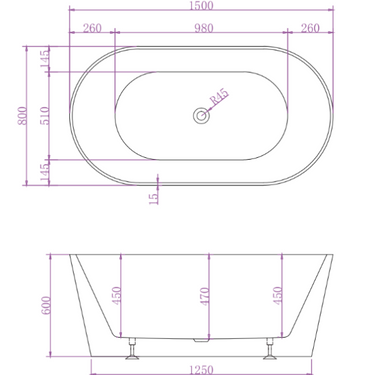 Mia Matte White 1500 Round Freestanding Bathtub