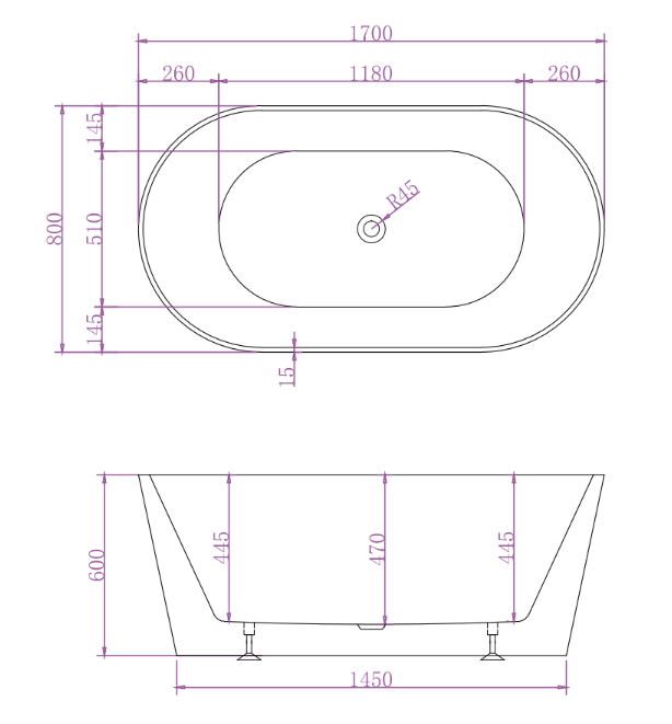 Mia Matte White 1700 Round Freestanding Bathtub