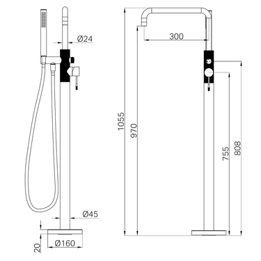 Opal Freestanding Bath Mixer With Hand Shower Brushed Gold