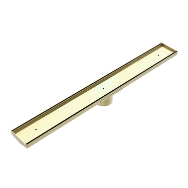 900mm | Brushed Gold Tile Insert V Channel Floor Grate 89MM Outlet With Hole Saw