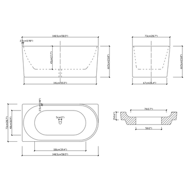 Nerida 1500 Left Corner Fit Freestanding Bath Tub - Acqua Bathrooms