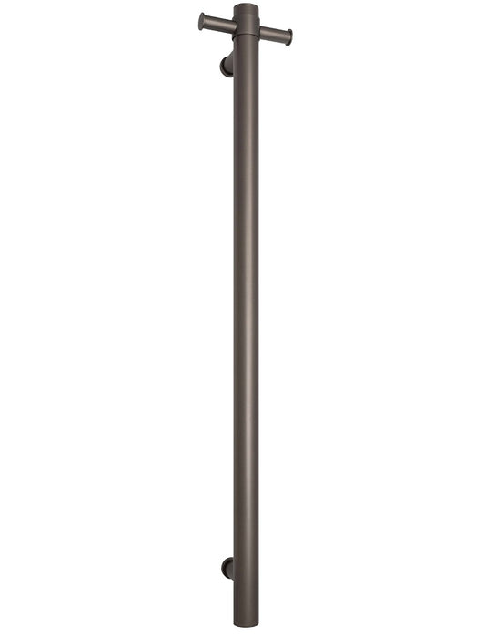 Thermo | Gun Metal Straight Round Vertical Single Heated Towel Rail | W142xH900xD100mm