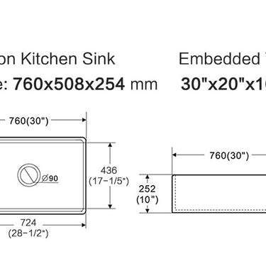 Lukka  | 760mm Orta Fine Fireclay Farmhouse Sink With Work Station