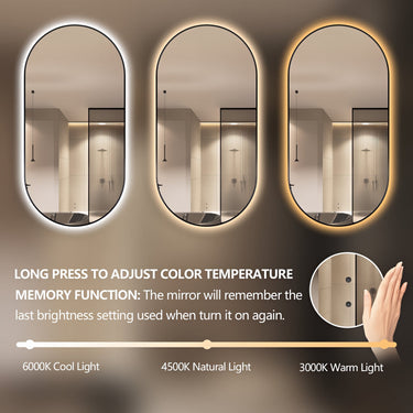 Oval Pill Touchless Back-Lit Matte Black 450 x 900 LED Mirror - Three Light Temperatures - Acqua Bathrooms