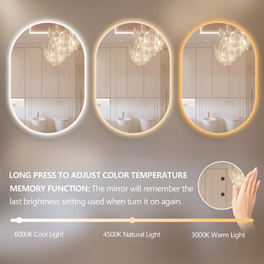 Oval Pill Touchless 700 x 1000 LED Mirror - Three Light Temperatures - Acqua Bathrooms