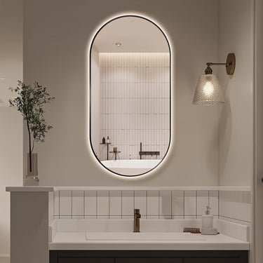 Oval Pill Touchless Back-Lit Matte Black 450 x 900 LED Mirror - Three Light Temperatures - Acqua Bathrooms