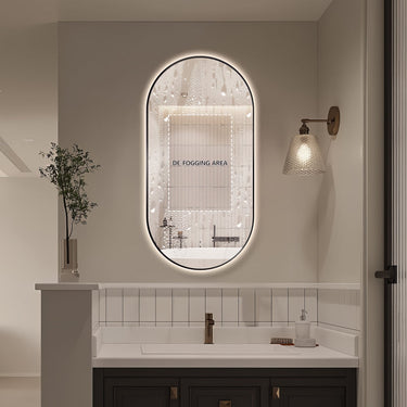 Oval Pill Touchless Back-Lit Matte Black 450 x 900 LED Mirror - Three Light Temperatures - Acqua Bathrooms