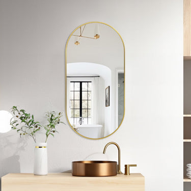Oval Brushed Gold 450 x 900 Framed Mirror - Acqua Bathrooms
