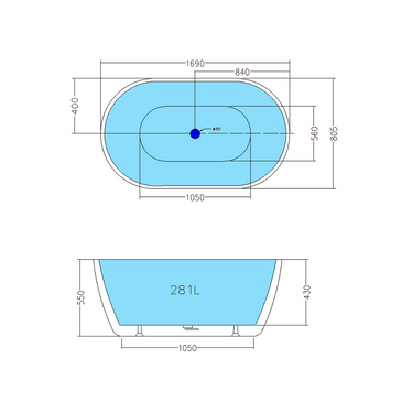 Olivia 1700 Oval Round Freestanding Bath Tub - Acqua Bathrooms